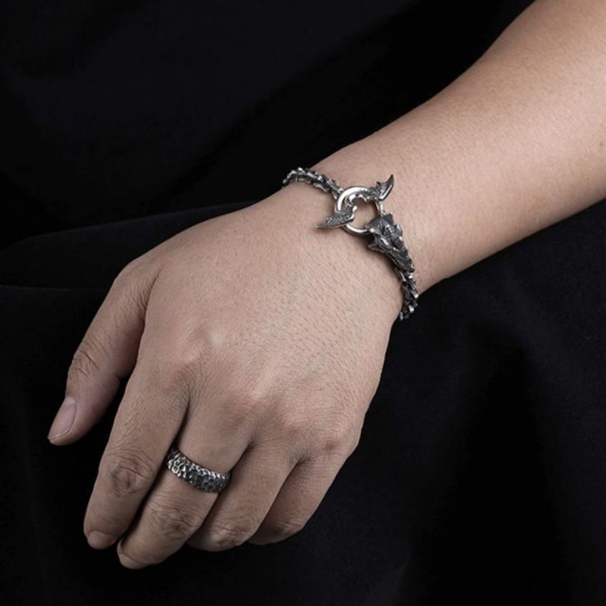 WorldNorse Gothic Style Drachenknochenkette Drachenkopf-Armband