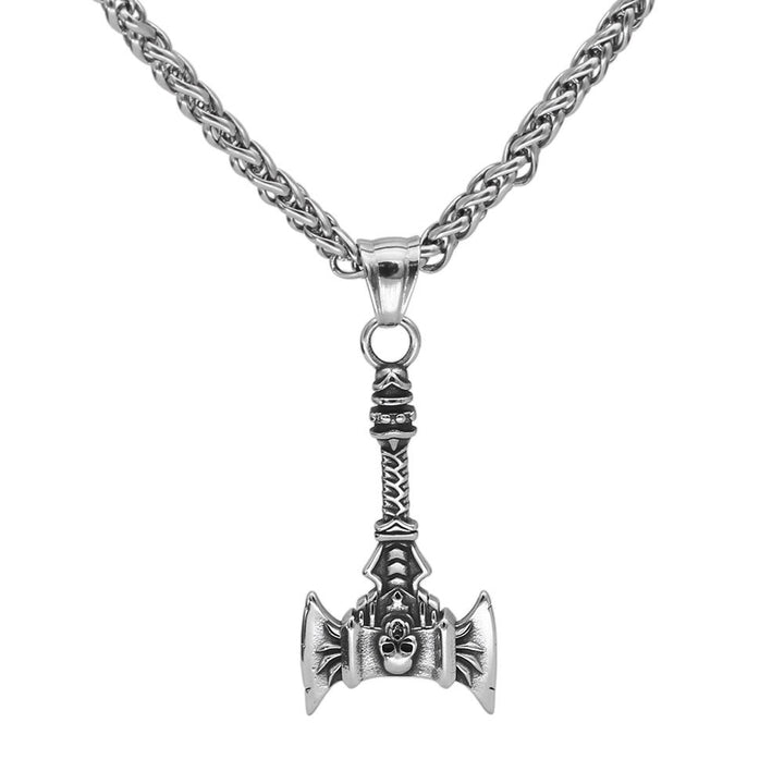 WorldNorse Halskette mit nordischem Totenkopf und Wikinger-Doppelaxt