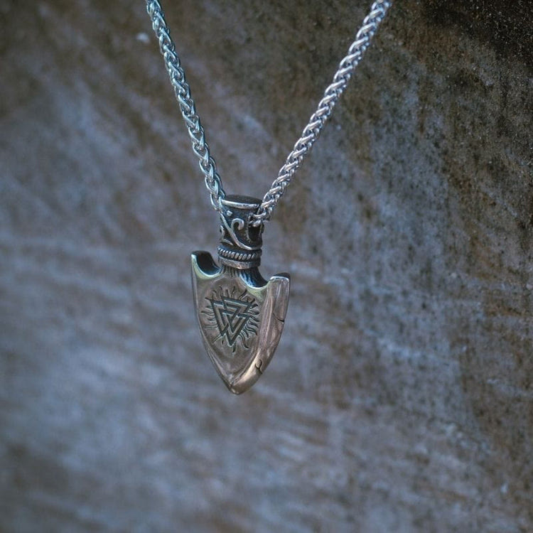 WorldNordische Valknut mit Vegvisir Pfeilspitzen-Halskette