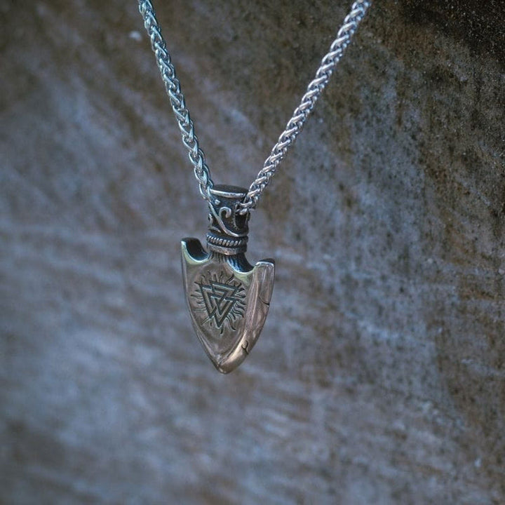 WorldNordische Valknut mit Vegvisir Pfeilspitzen-Halskette