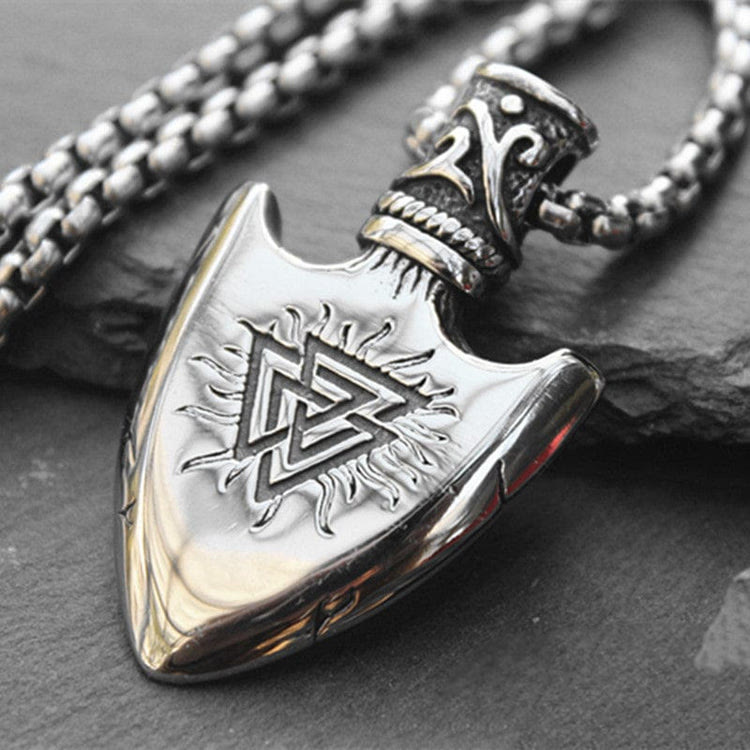 WorldNordische Valknut mit Vegvisir Pfeilspitzen-Halskette