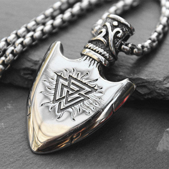 WorldNordische Valknut mit Vegvisir Pfeilspitzen-Halskette