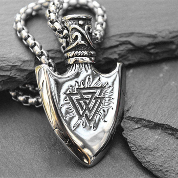 WorldNordische Valknut mit Vegvisir Pfeilspitzen-Halskette