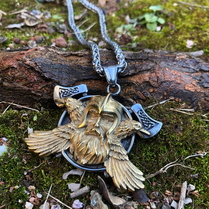 WorldNorse Zweifarbiger Raven mit Axt Legendäre Halskette