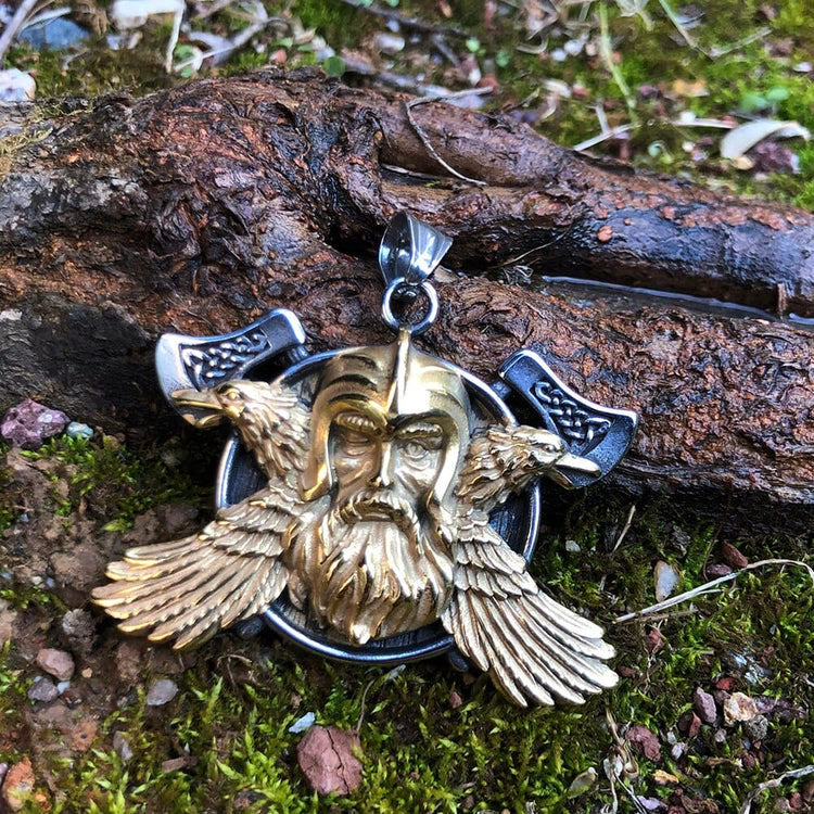 WorldNorse Zweifarbiger Raven mit Axt Legendäre Halskette
