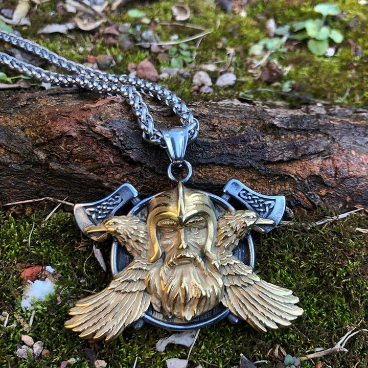 WorldNorse Zweifarbiger Raven mit Axt Legendäre Halskette