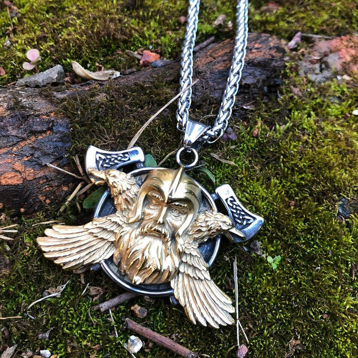 WorldNorse Zweifarbiger Raven mit Axt Legendäre Halskette
