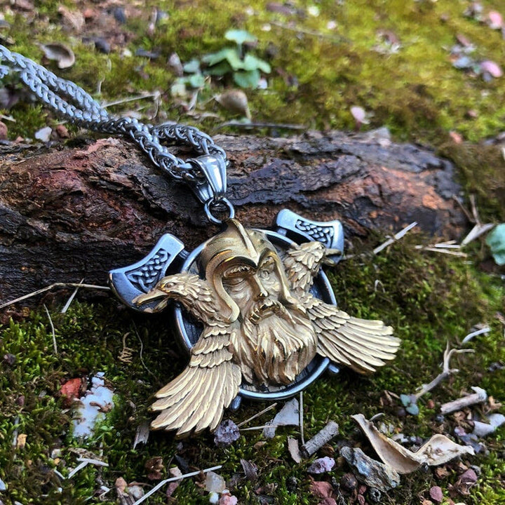 WorldNorse Zweifarbiger Raven mit Axt Legendäre Halskette