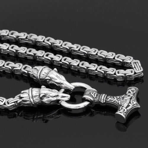 WorldNorse Wolf & Thor Hammer Mjölnir Anhänger Halskette