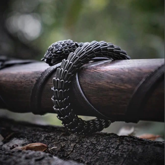WorldNorse Retro-Armreif mit Schlangenschuppen, Schwarz