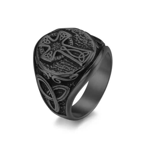 WorldNorse Nordischer Gothic-Ring mit Keltischer Knoten und Kreuz