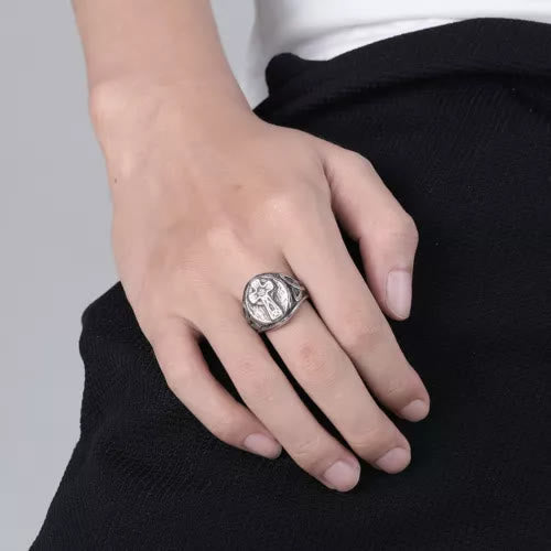 WorldNorse Nordischer Gothic-Ring mit Keltischer Knoten und Kreuz