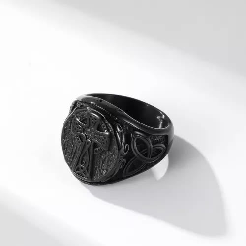 WorldNorse Nordischer Gothic-Ring mit Keltischer Knoten und Kreuz