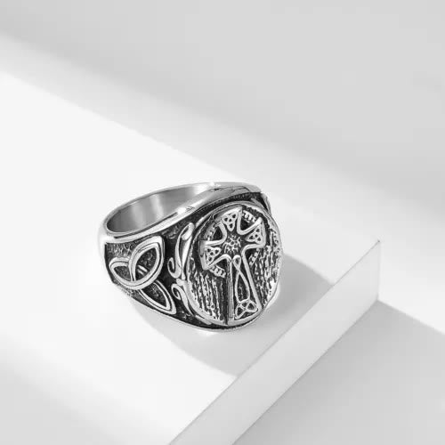 WorldNorse Nordischer Gothic-Ring mit Keltischer Knoten und Kreuz