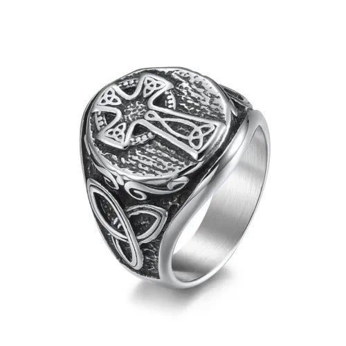 WorldNorse Nordischer Gothic-Ring mit Keltischer Knoten und Kreuz