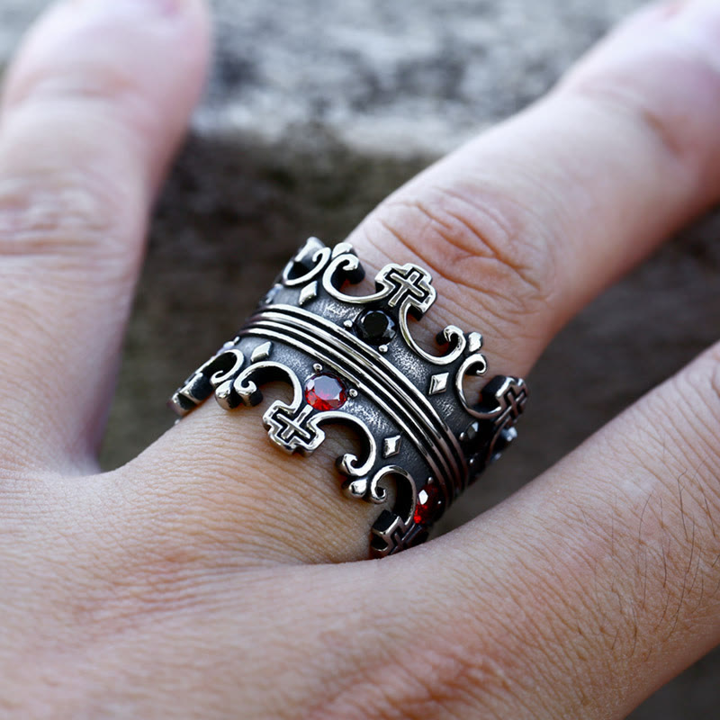 WorldNorse Gothic Krone Muster Kreuz Abstrakt Ring