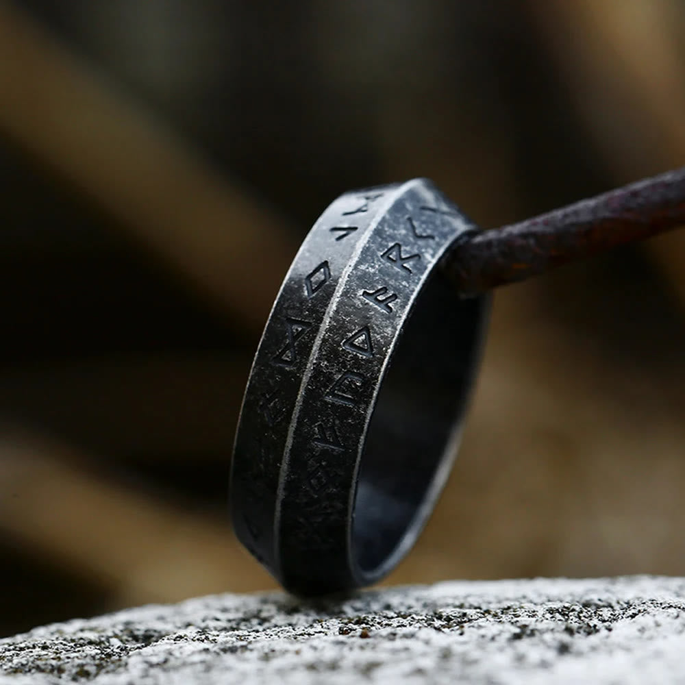 WorldNorse Vintage Wikinger Rune Retro Silber Schwarz Ring
