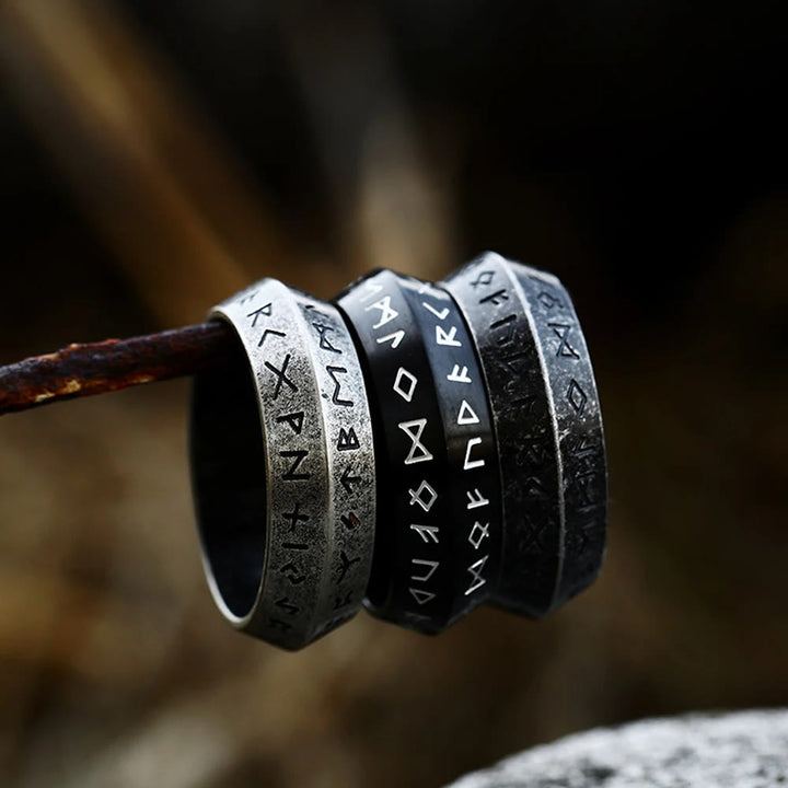 WorldNorse Vintage Wikinger Rune Retro Silber Schwarz Ring