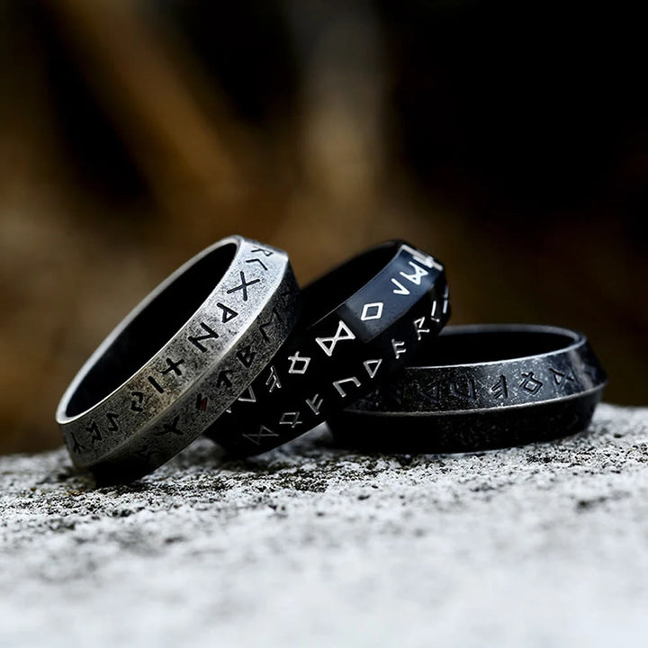 WorldNorse Vintage Wikinger Rune Retro Silber Schwarz Ring