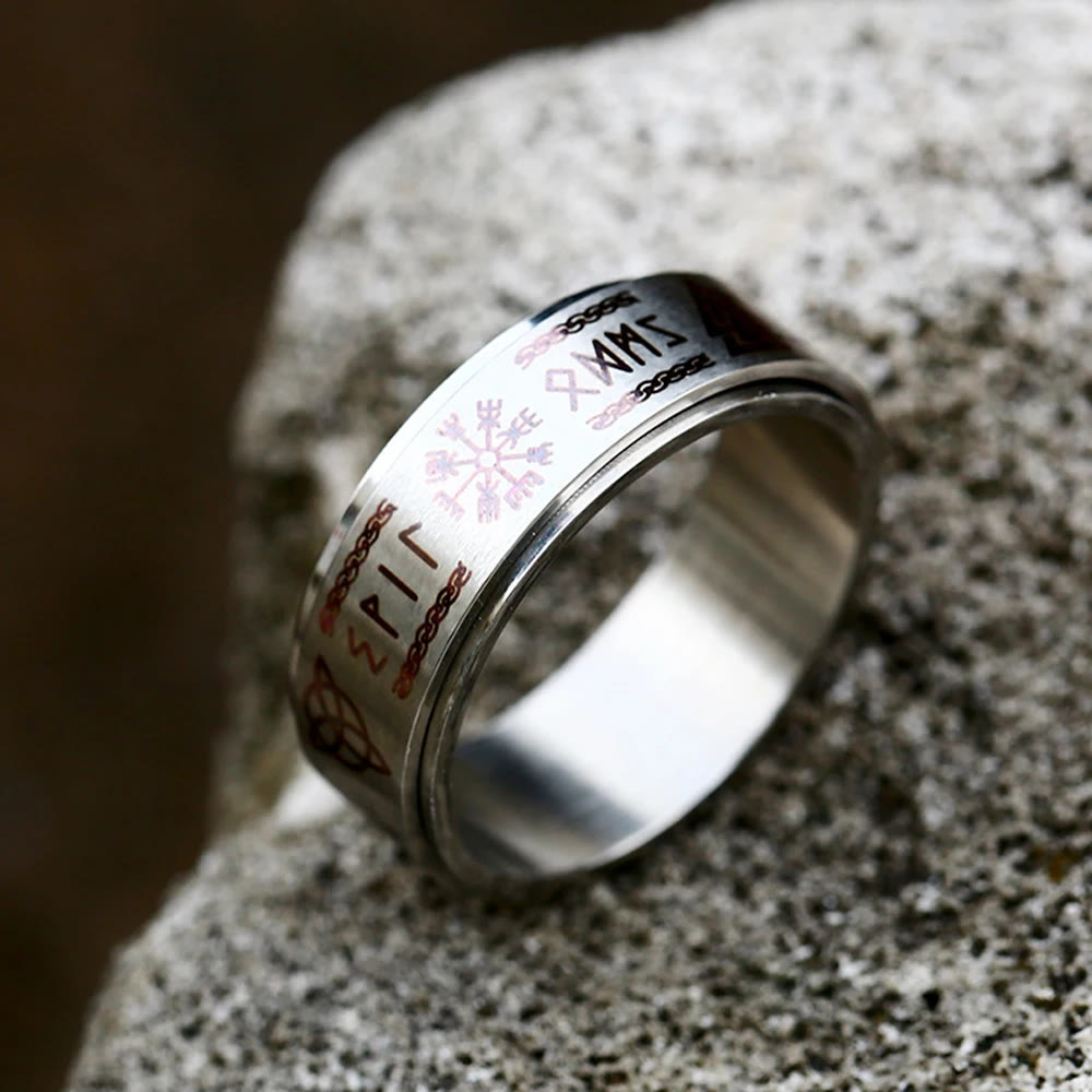 WorldNorse Rune Vegvisir Mjolnir Spinner Ring - Silber - 67mm - image 1