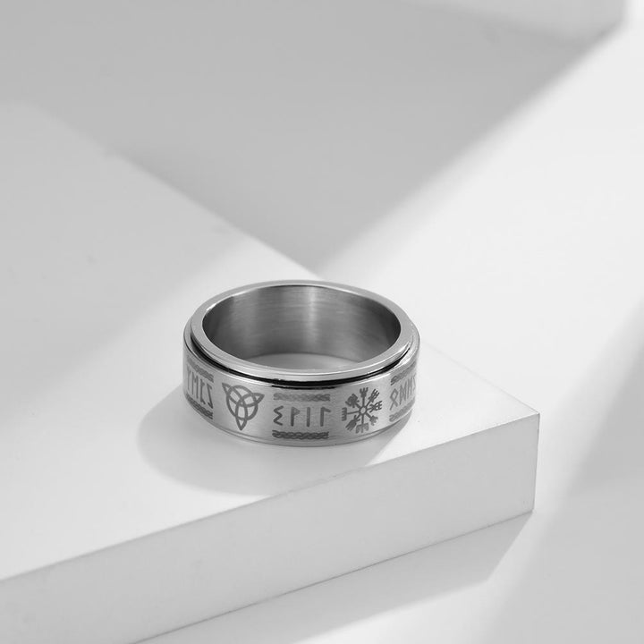 WorldNorse Viking Symbol Valknut Mjölnir Rune Triquetra Drehbarer Ring