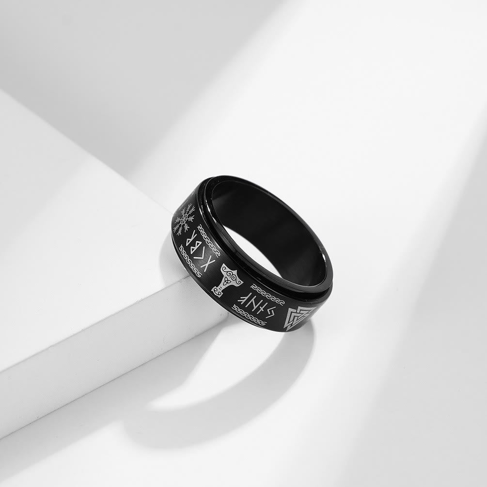 WorldNorse Viking Symbol Valknut Mjölnir Rune Triquetra Drehbarer Ring