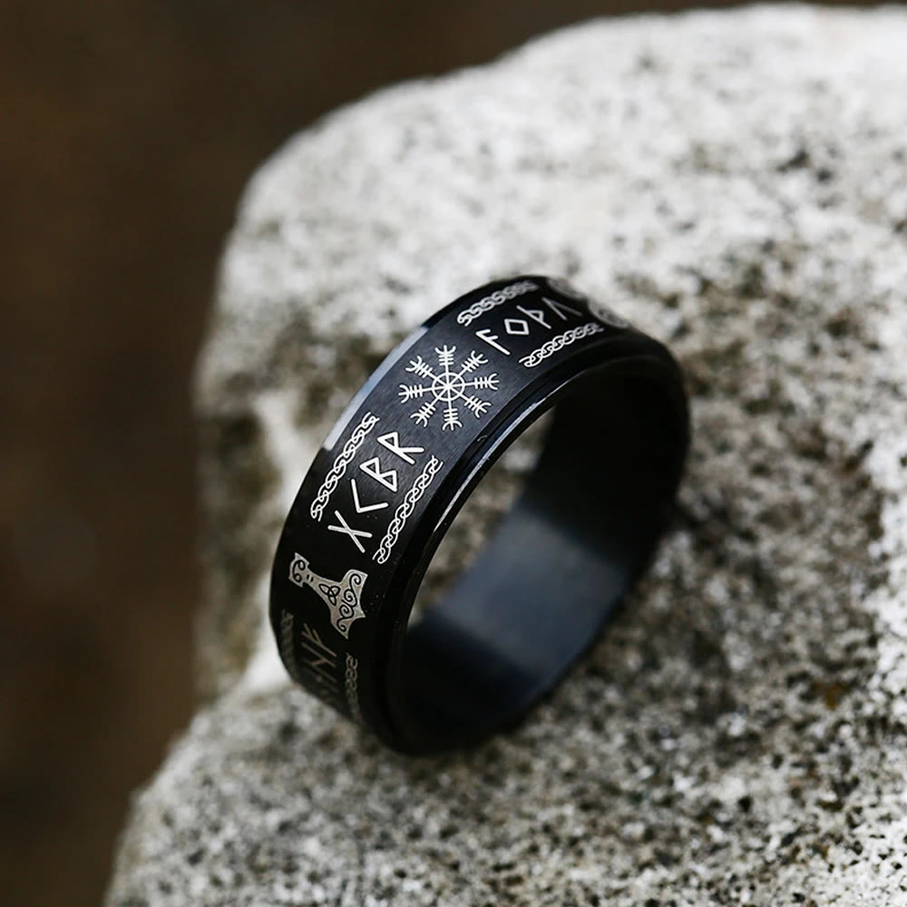 WorldNorse Rune Vegvisir Mjolnir Spinner Ring - Schwarz - 67mm - image 4