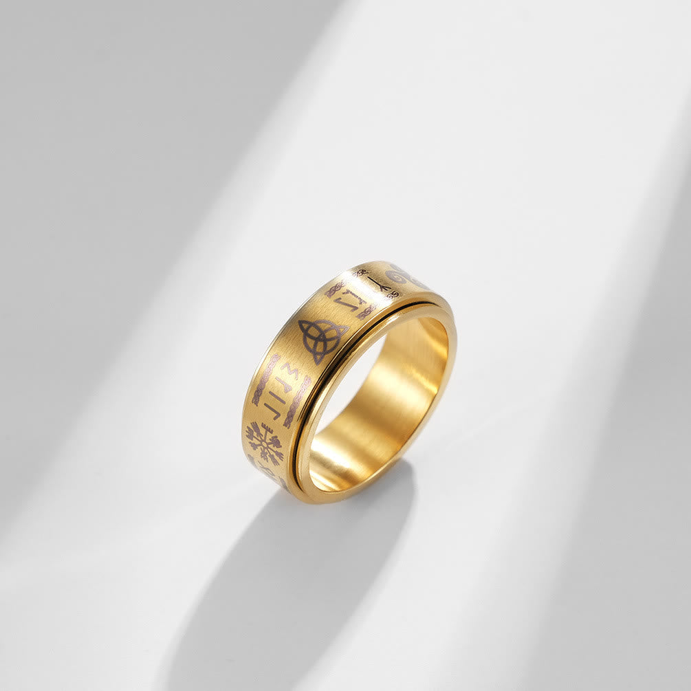 WorldNorse Viking Symbol Valknut Mjölnir Rune Triquetra Drehbarer Ring