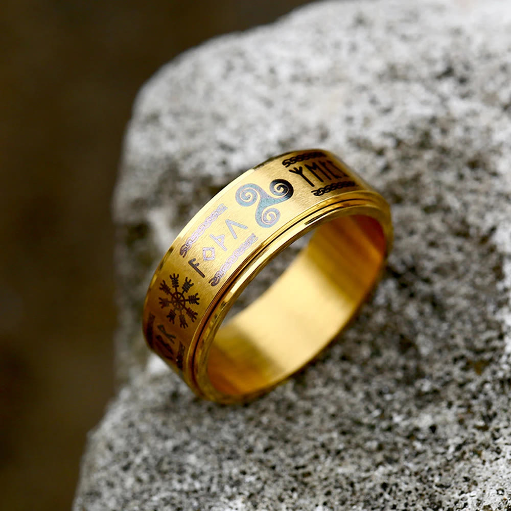 WorldNorse Viking Symbol Valknut Mjölnir Rune Triquetra Drehbarer Ring