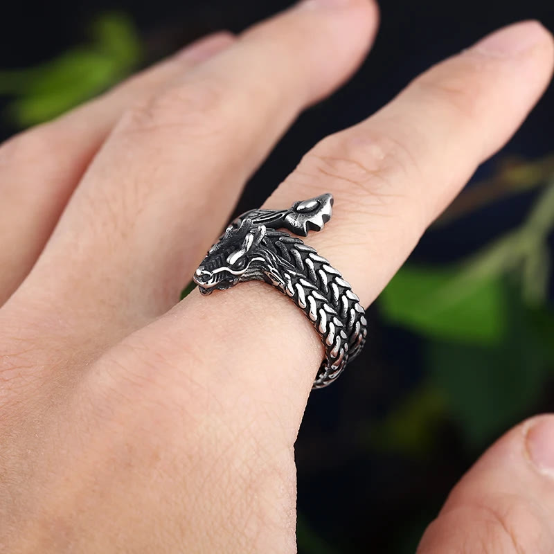 WorldNorse Verstellbarer Ring mit gewickeltem Jormungandr Drache