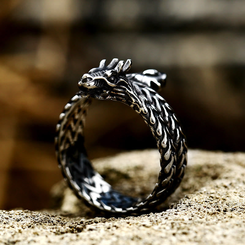 WorldNorse Verstellbarer Ring mit gewickeltem Jormungandr Drache