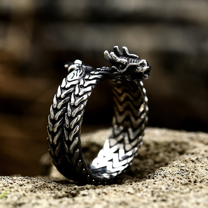 WorldNorse Verstellbarer Ring mit gewickeltem Jormungandr Drache