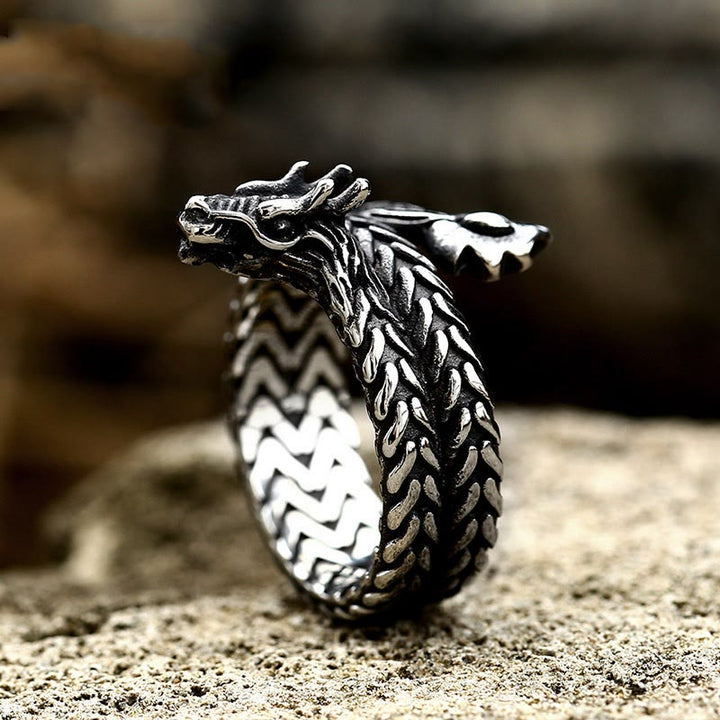 WorldNorse Verstellbarer Ring mit gewickeltem Jormungandr Drache