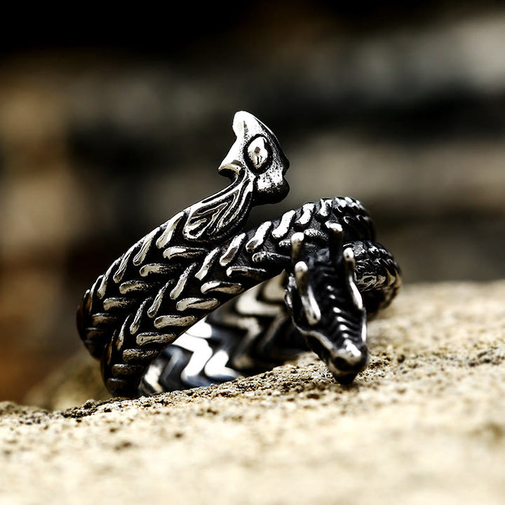 WorldNorse Verstellbarer Ring mit gewickeltem Jormungandr Drache