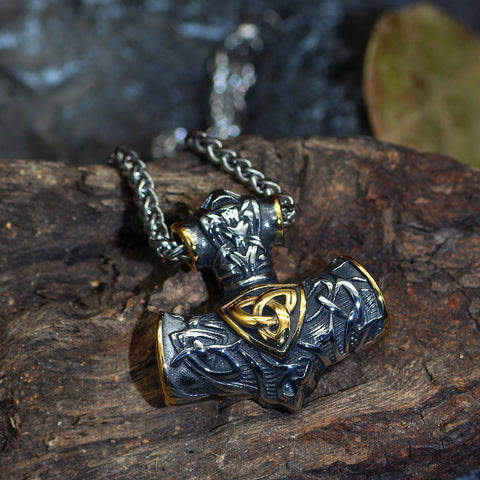 WorldNorse Thors Hammer Mjölnir Triquetra Anker Halskette