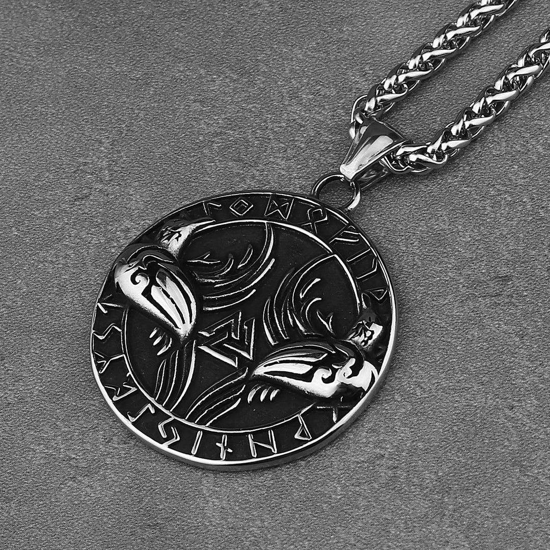 WorldNorse Odin Krähe Raven Rune um Valknut Halskette