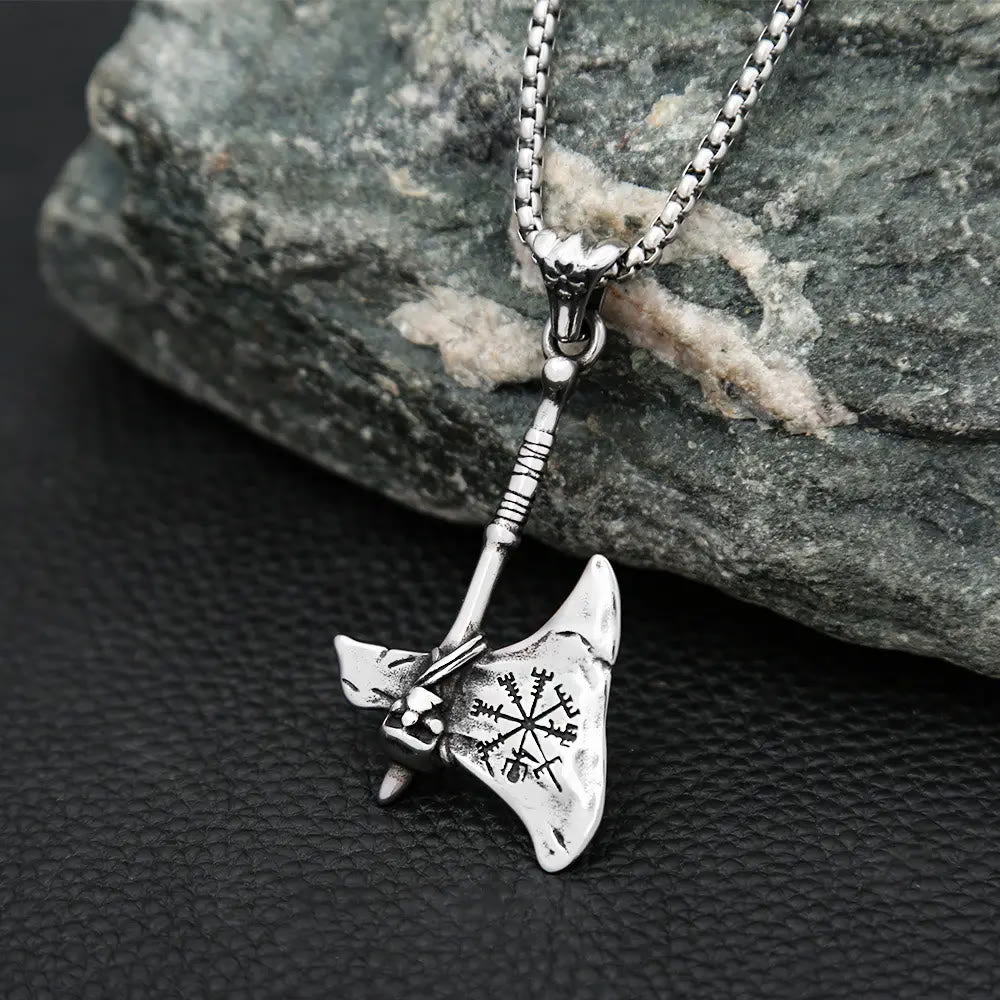WorldNorse Wikinger Axt Vegvisir Amulett Selbstverteidigungshalskette