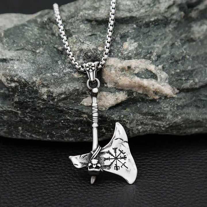 WorldNorse Wikinger Axt Vegvisir Amulett Selbstverteidigungshalskette
