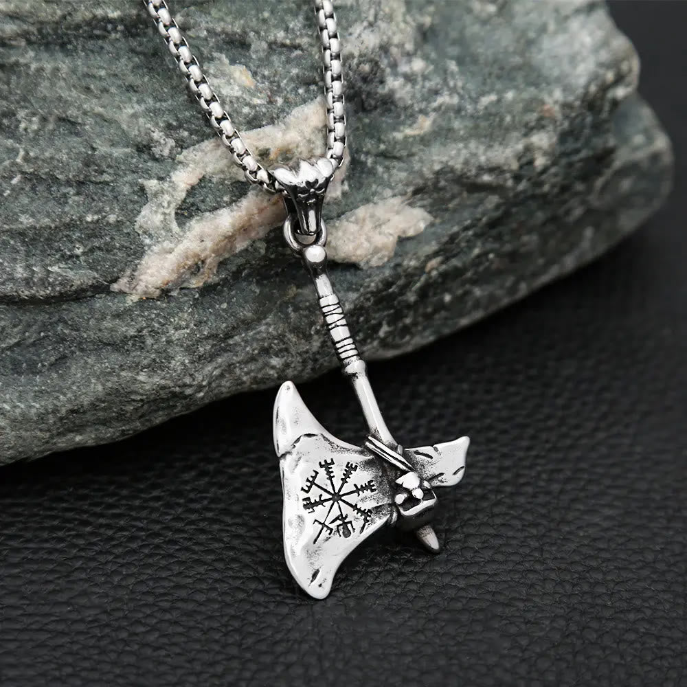 WorldNorse Wikinger Axt Vegvisir Amulett Selbstverteidigungshalskette