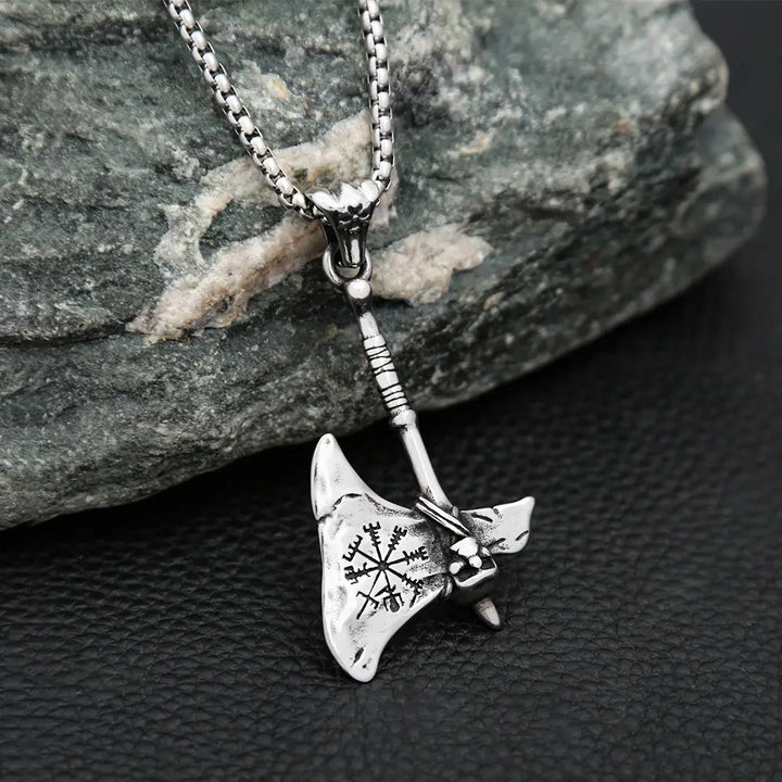 WorldNorse Wikinger Axt Vegvisir Amulett Selbstverteidigungshalskette