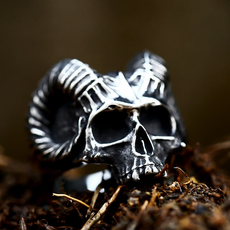 WorldNorse Punk Tier Ziege Schädel Okkult Satan Ring