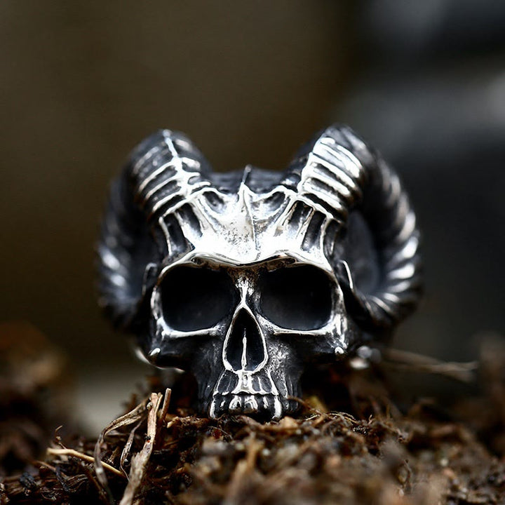 WorldNorse Punk Tier Ziege Schädel Okkult Satan Ring