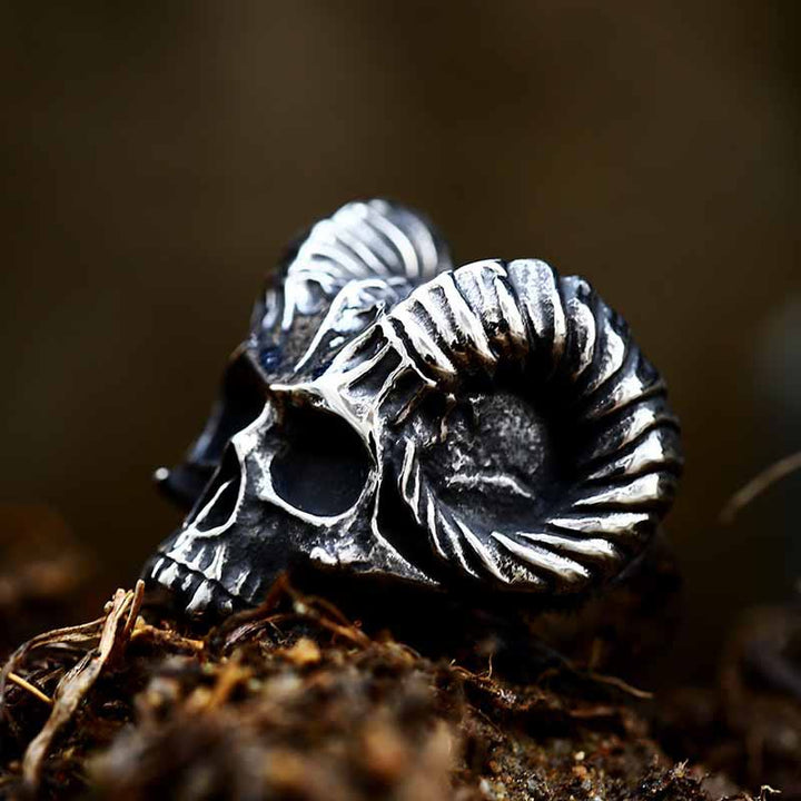 WorldNorse Punk Tier Ziege Schädel Okkult Satan Ring