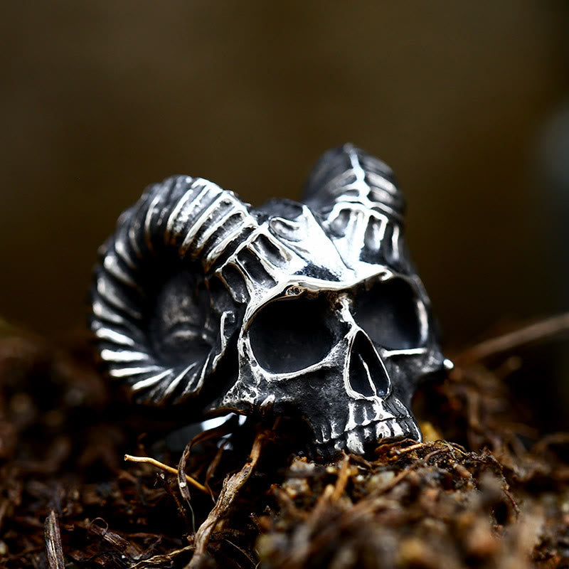 WorldNorse Punk Tier Ziege Schädel Okkult Satan Ring