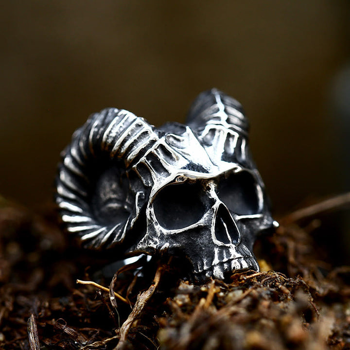 WorldNorse Punk Tier Ziege Schädel Okkult Satan Ring