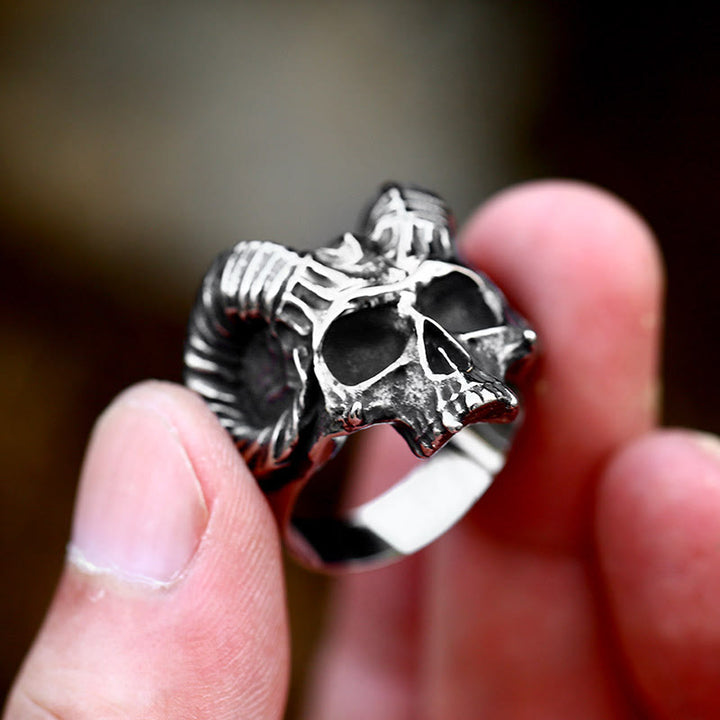 WorldNorse Punk Tier Ziege Schädel Okkult Satan Ring
