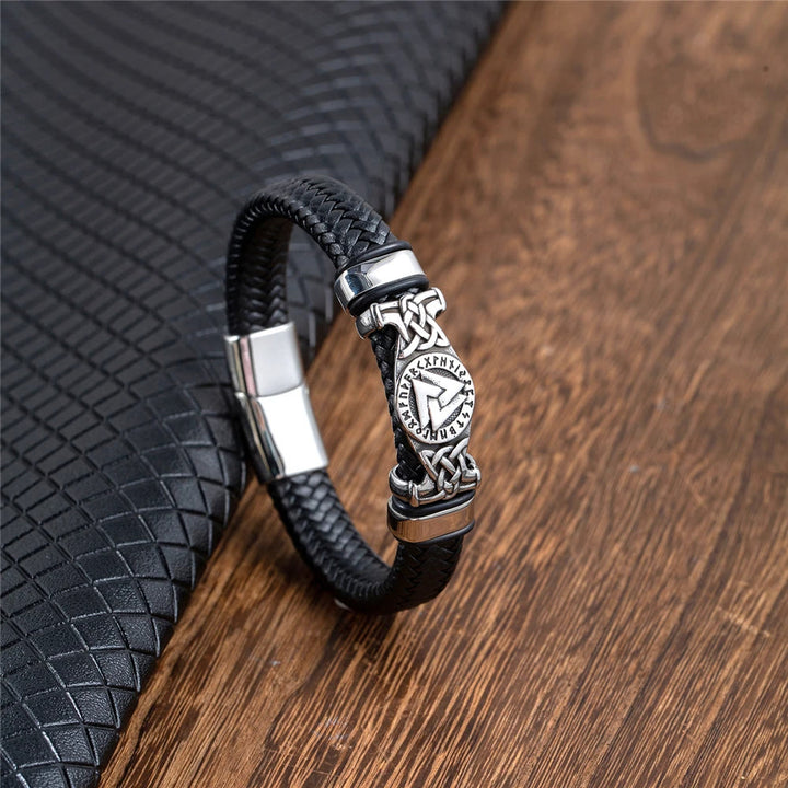 WorldNorse Valknut mit Keltischer Knoten -Lederarmband