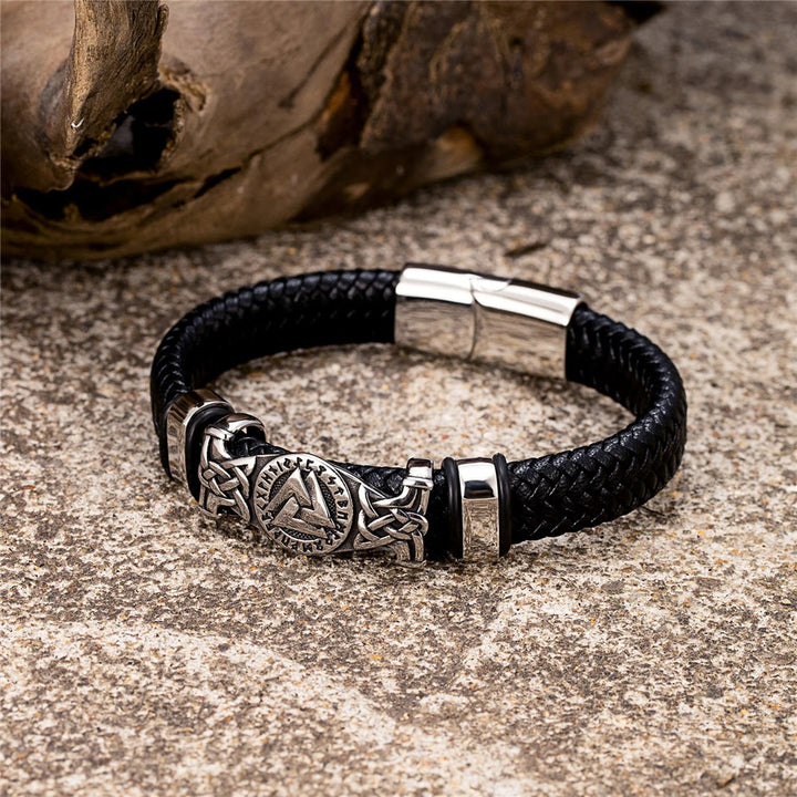 WorldNorse Valknut mit Keltischer Knoten -Lederarmband