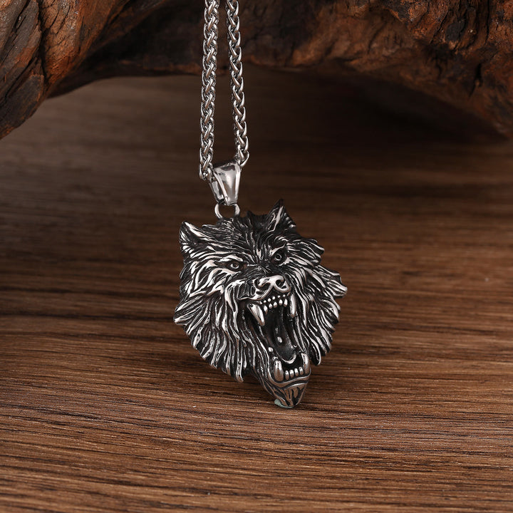 WorldNorse Halskette mit Wolfskopf-Anhänger aus Edelstahl