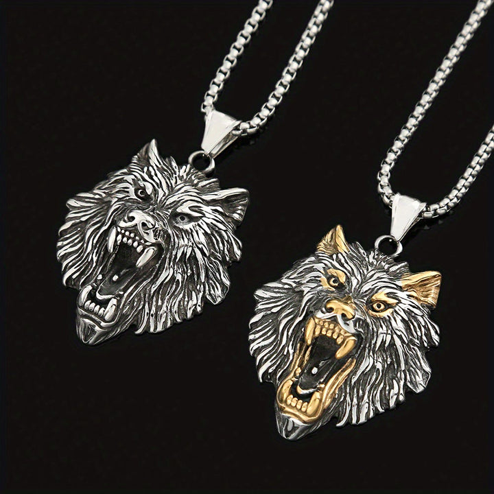 WorldNorse Halskette mit Wolfskopf-Anhänger aus Edelstahl